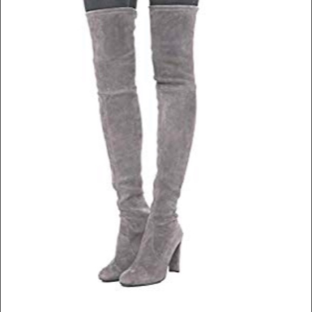 Grey Suede Knee High Boots